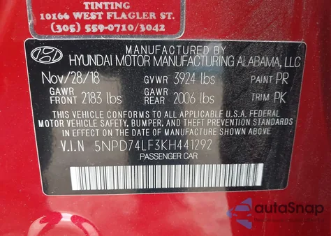 2019 Hyundai Elantra Se из США, поврежденный, VIN 5NPD74LF3KH441292